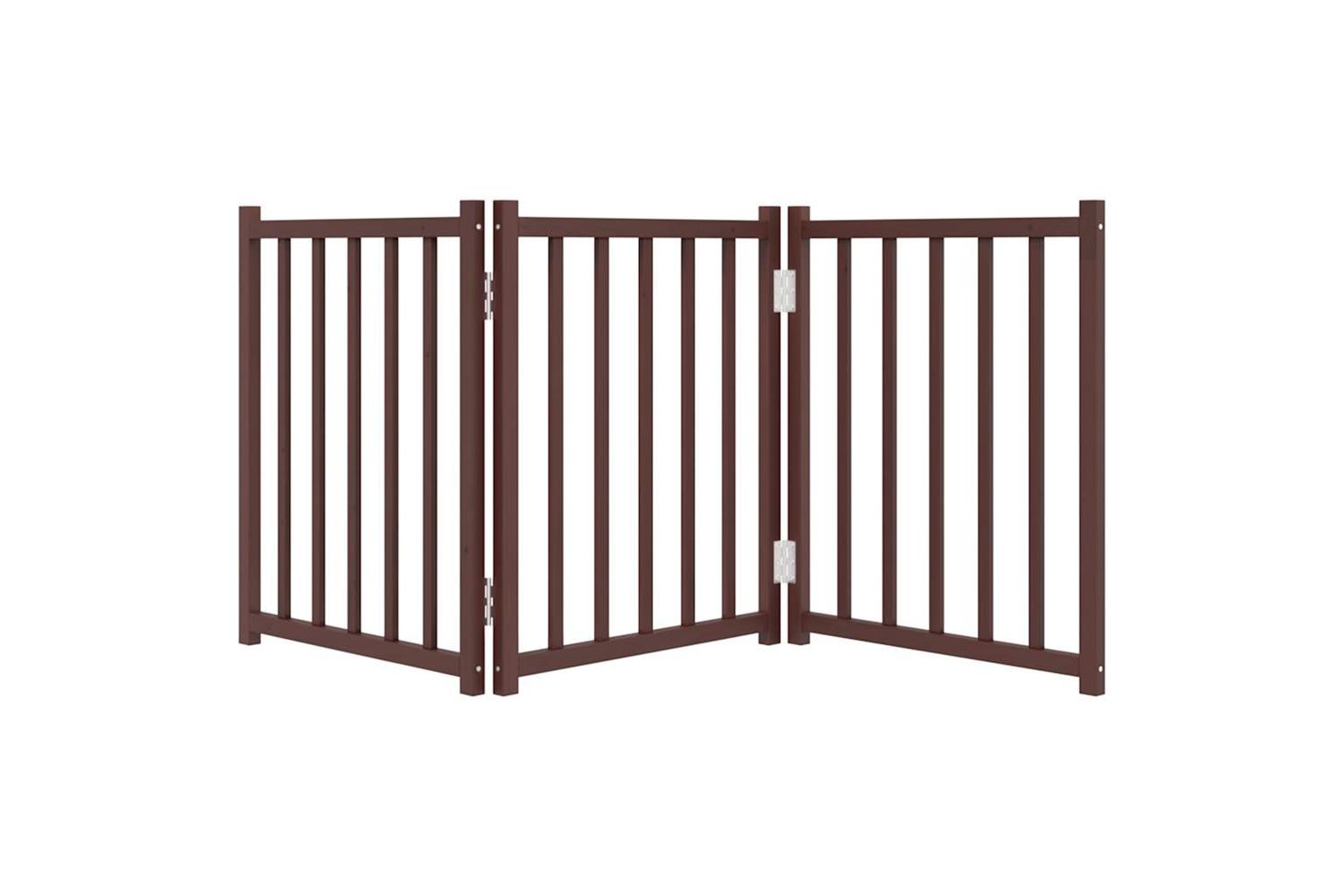 Vidaxl Dog Gate Foldable 3 Panels Brown Oak 150 Cm Solid Wood Fir-4