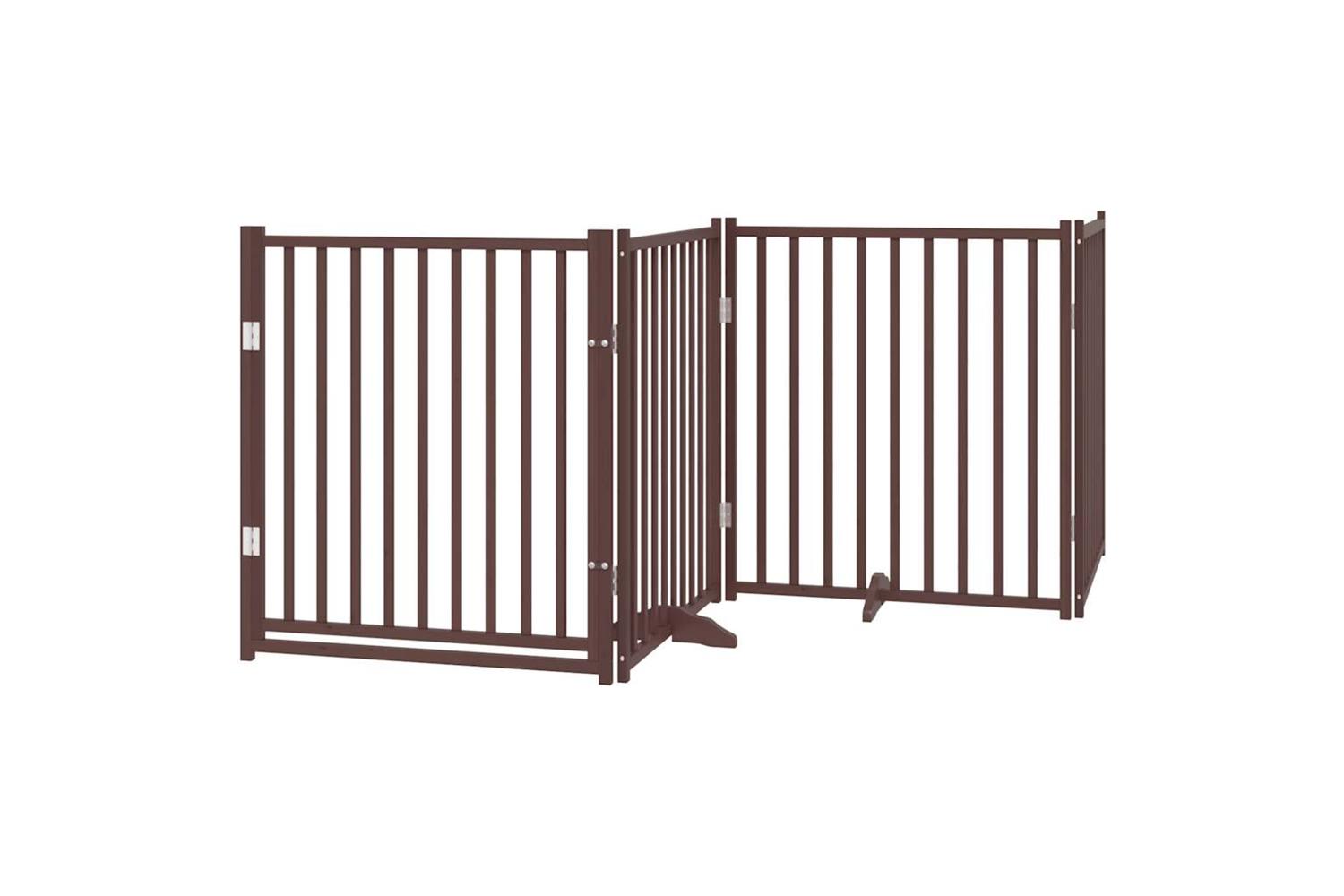 Vidaxl Dog Gate With Door Foldable 4 Panels Brown Oak 320 Cm Solid Wood Fir