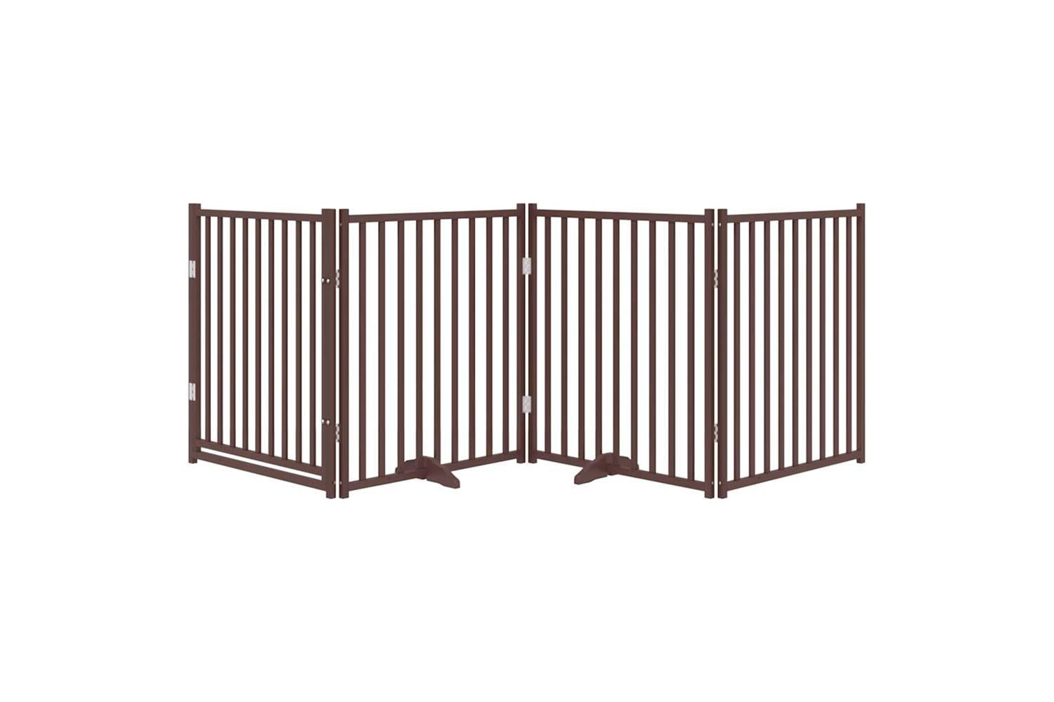 Vidaxl Dog Gate With Door Foldable 4 Panels Brown Oak 320 Cm Solid Wood Fir-3