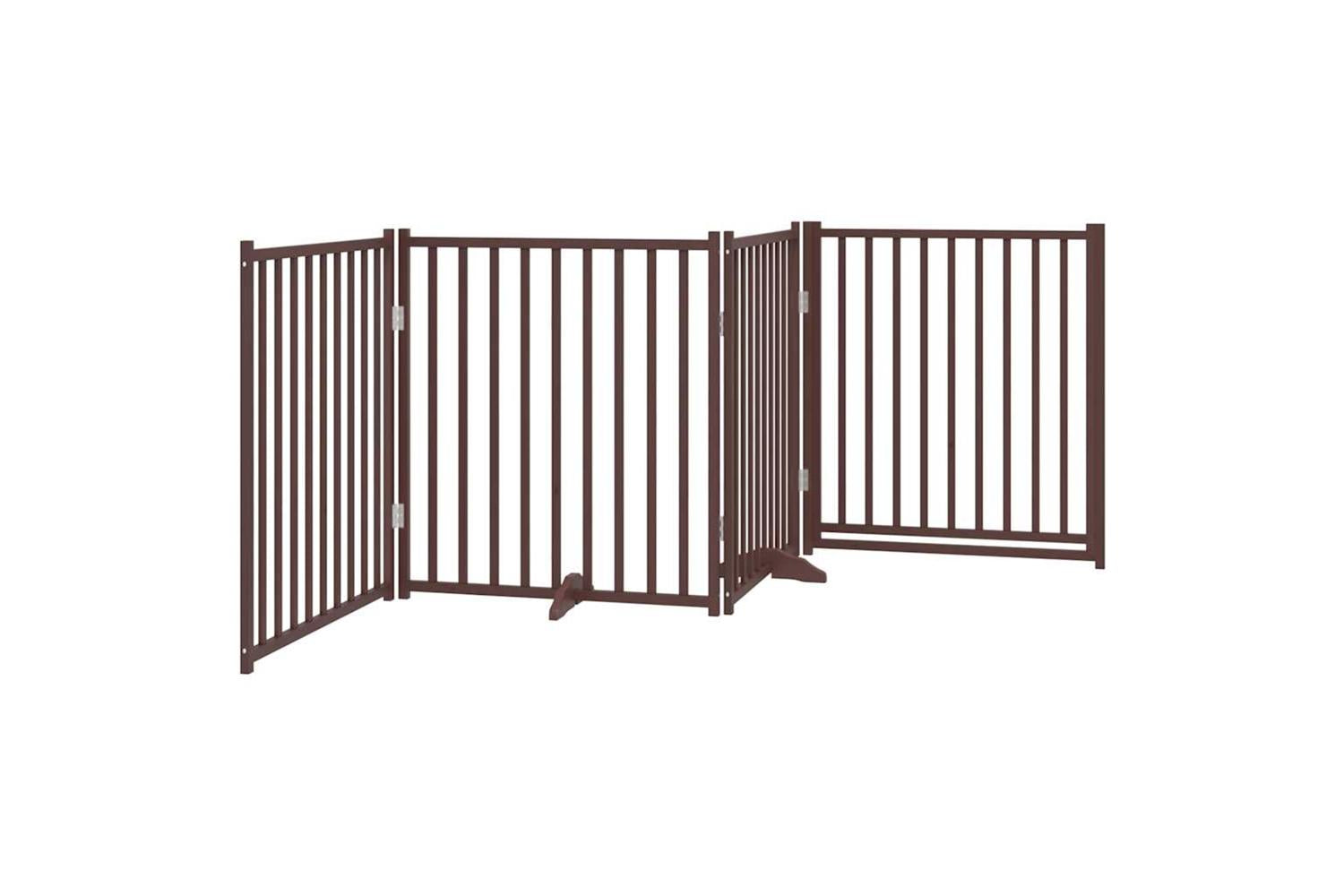 Vidaxl Dog Gate With Door Foldable 4 Panels Brown Oak 320 Cm Solid Wood Fir-6