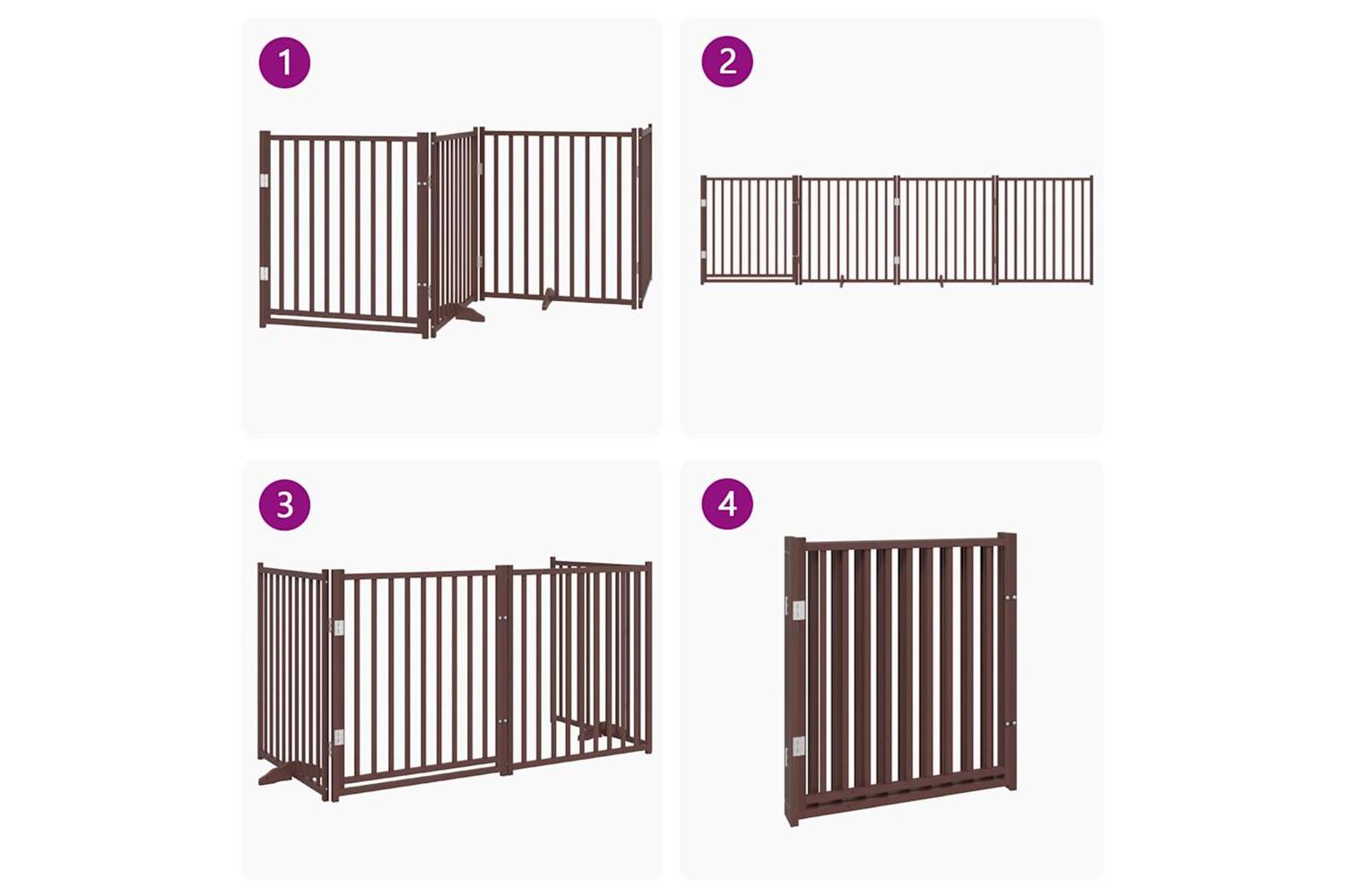 Vidaxl Dog Gate With Door Foldable 4 Panels Brown Oak 320 Cm Solid Wood Fir-7