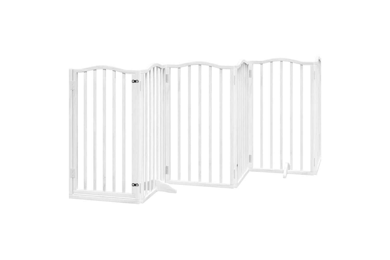 Vidaxl Dog Gate With Door Foldable 9 Panels White 450 Cm Poplar Wood-4