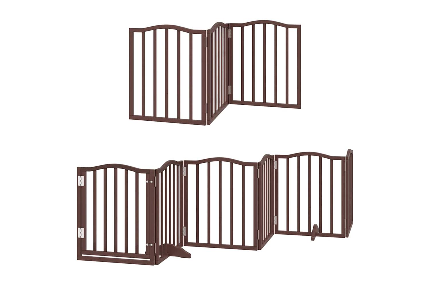 Vidaxl Dog Gate With Door Foldable 12 Panels Brown 600 Cm Poplar Wood-3