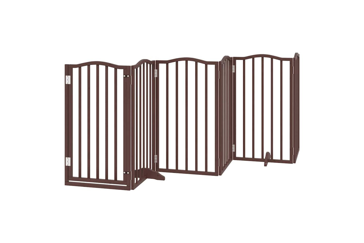 Vidaxl Dog Gate With Door Foldable 9 Panels Brown 450 Cm Poplar Wood-4