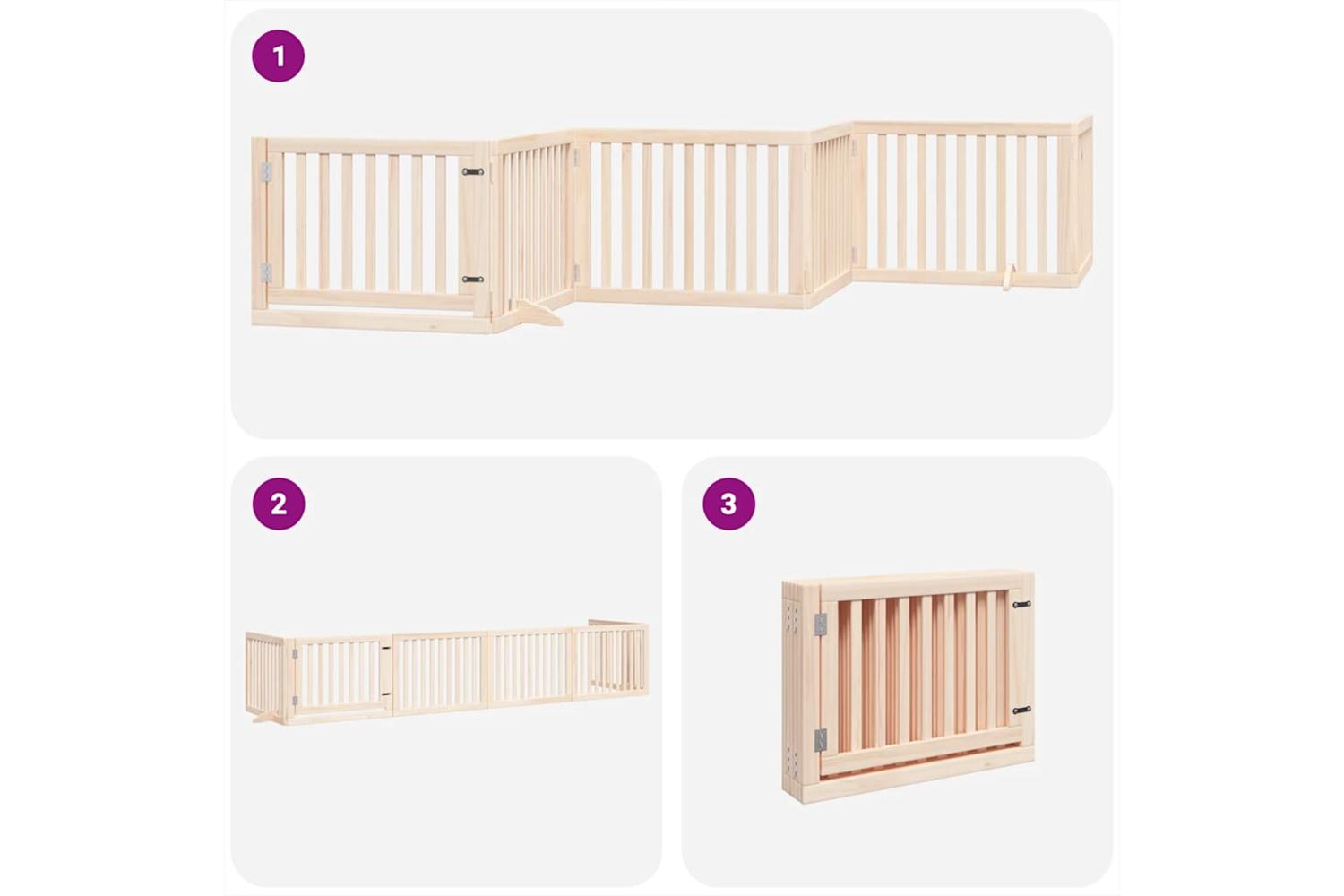 Vidaxl Dog Gate With Door Foldable 6 Panels 480 Cm Poplar Wood-5