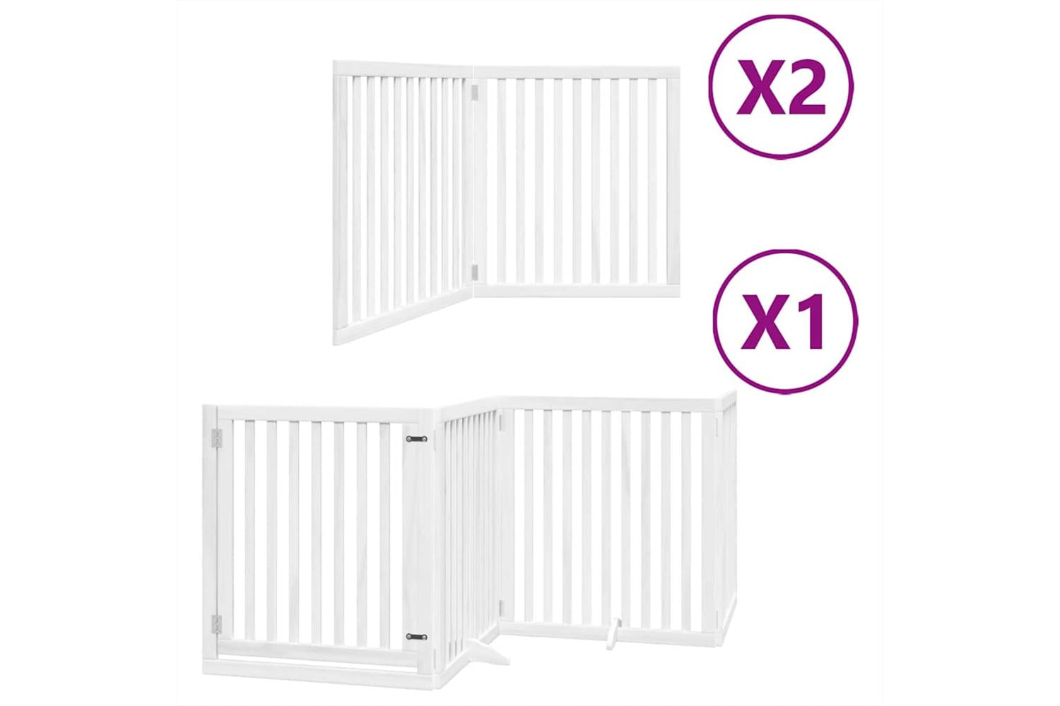 Vidaxl Dog Gate With Door Foldable 8 Panels White 640 Cm Poplar Wood