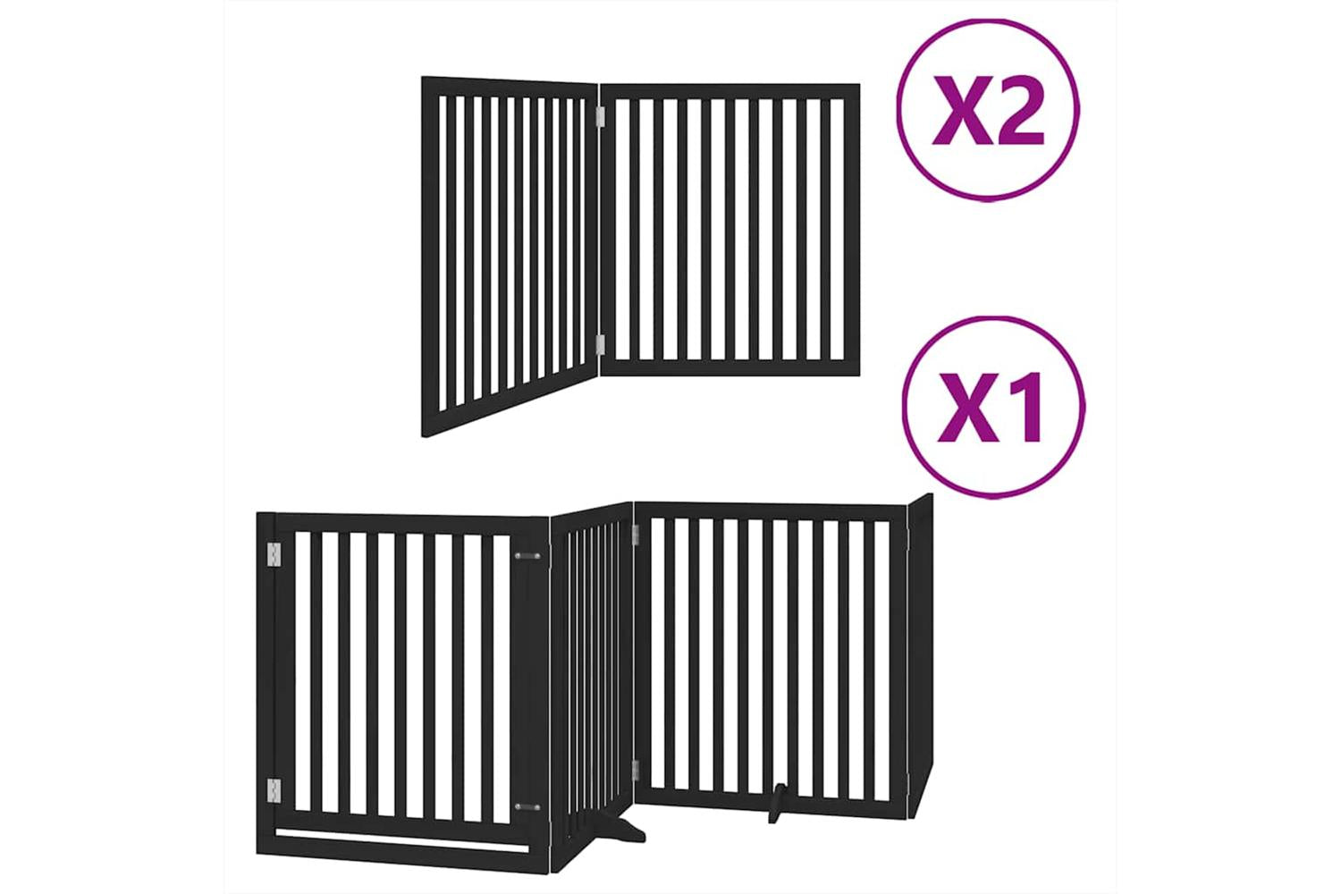 Vidaxl Dog Gate With Door Foldable 8 Panels Black 640 Cm Poplar Wood-2