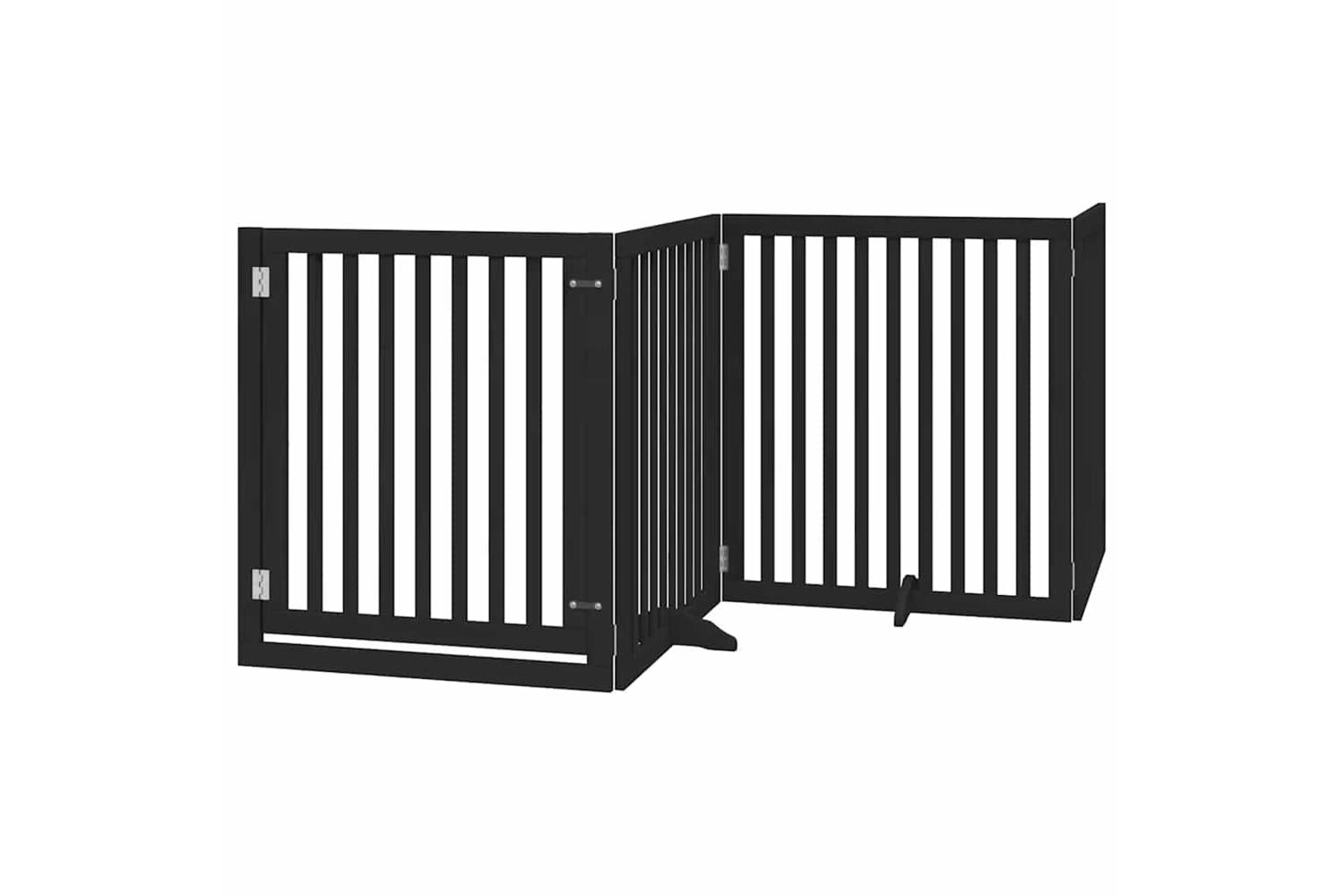 Vidaxl Dog Gate With Door Foldable 8 Panels Black 640 Cm Poplar Wood-3