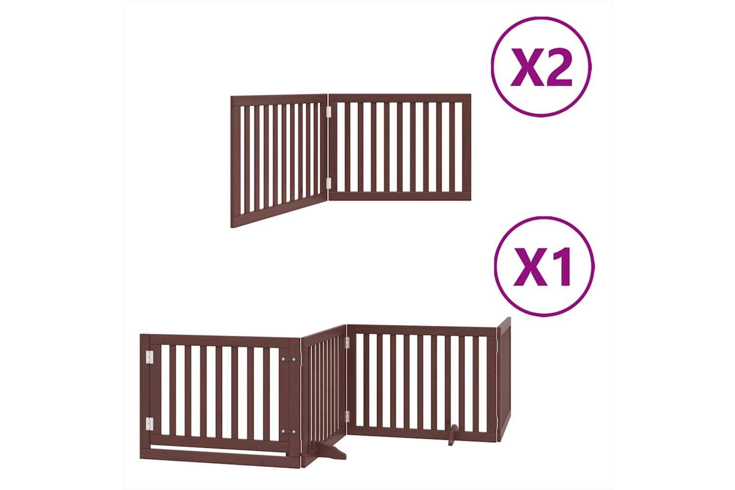 Vidaxl Dog Gate With Door Foldable 8 Panels Brown 640 Cm Poplar Wood
