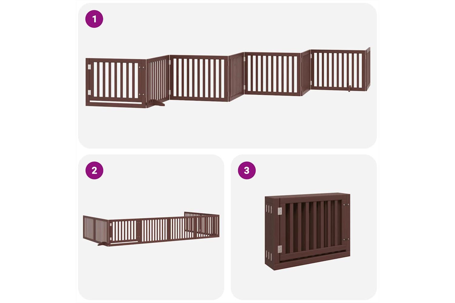 Vidaxl Dog Gate With Door Foldable 8 Panels Brown 640 Cm Poplar Wood-5