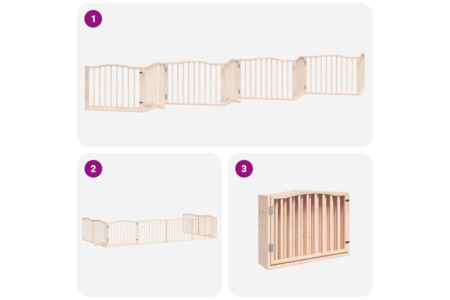 Vidaxl Dog Gate With Door Foldable 8 Panels 640 Cm Poplar Wood-6