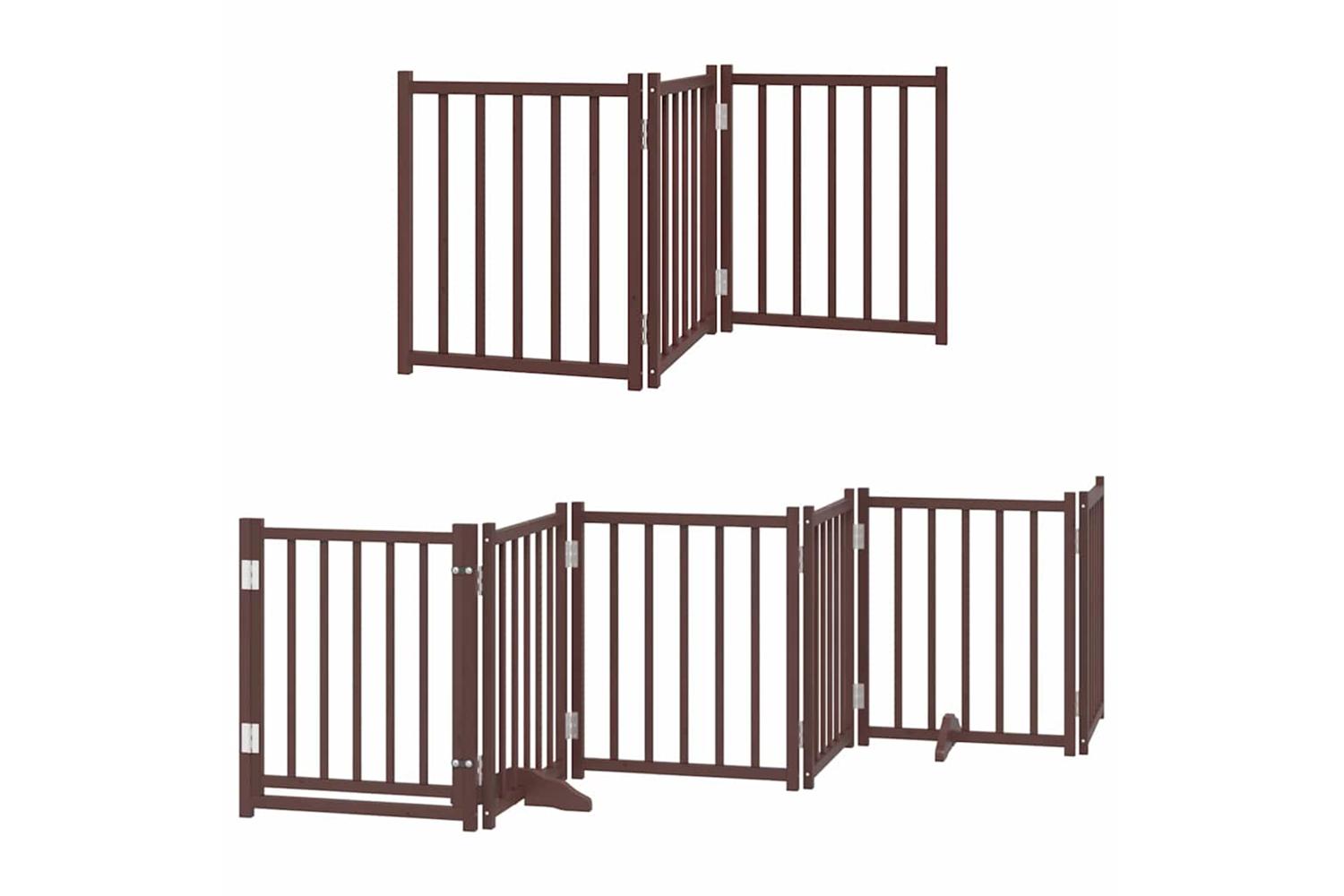 Vidaxl Dog Gate With Door Foldable 9 Panels Brown 450 Cm Poplar Wood-3