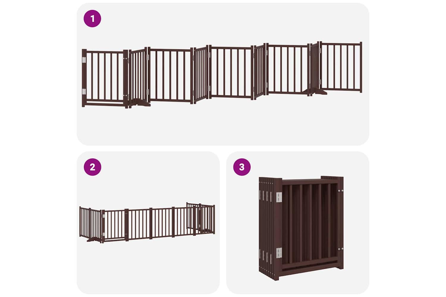 Vidaxl Dog Gate With Door Foldable 9 Panels Brown 450 Cm Poplar Wood-6