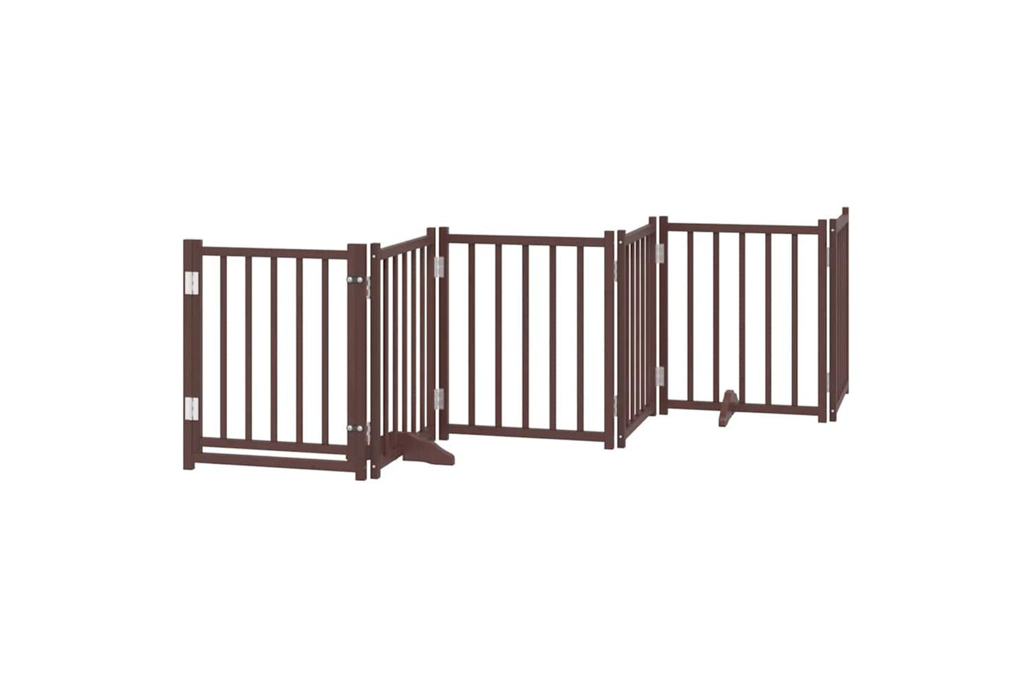 Vidaxl Dog Gate With Door Foldable 15 Panels Brown 750 Cm Poplar Wood-4
