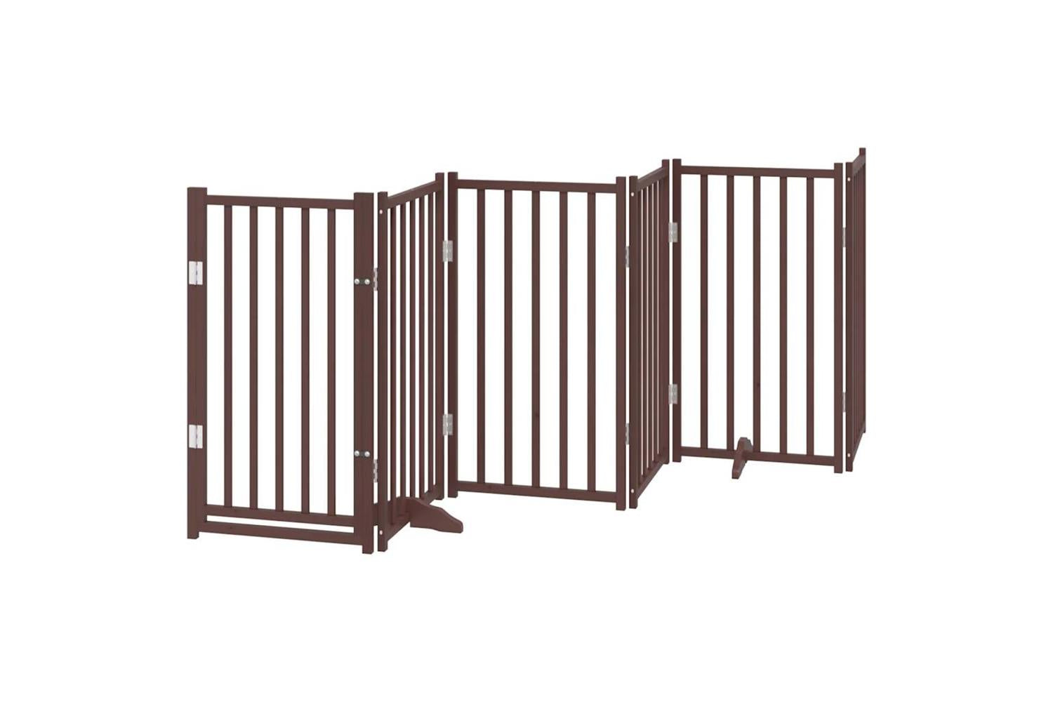 Vidaxl Dog Gate With Door Foldable 15 Panels Brown 750 Cm Poplar Wood-3