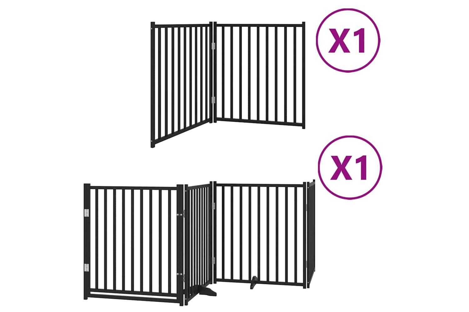 Vidaxl Dog Gate With Door Foldable 6 Panels Black 480 Cm Poplar Wood-2