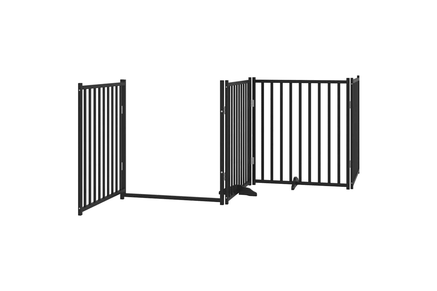 Vidaxl Dog Gate With Door Foldable 6 Panels Black 480 Cm Poplar Wood-5