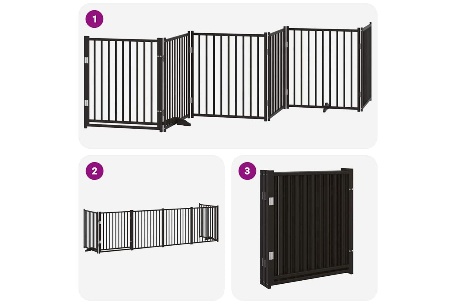 Vidaxl Dog Gate With Door Foldable 6 Panels Black 480 Cm Poplar Wood-6
