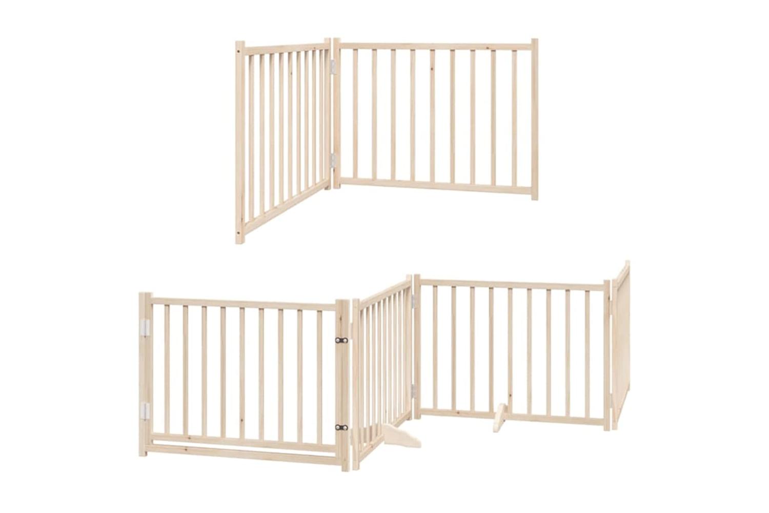 Vidaxl Dog Gate With Door Foldable 8 Panels 640 Cm Poplar Wood-3