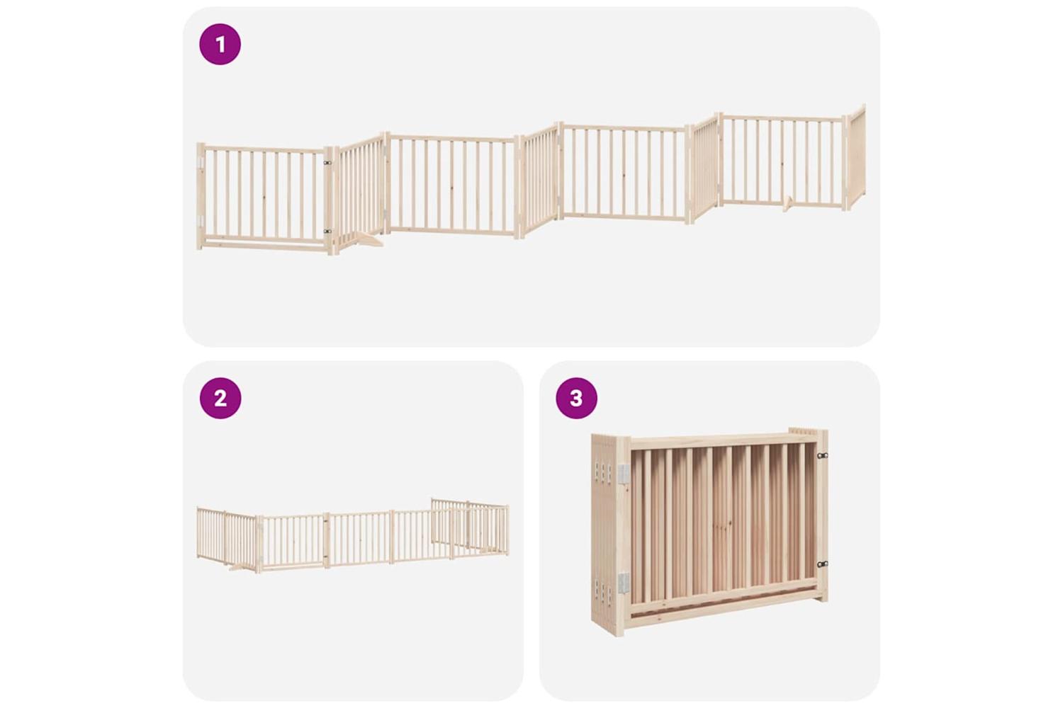 Vidaxl Dog Gate With Door Foldable 8 Panels 640 Cm Poplar Wood-6