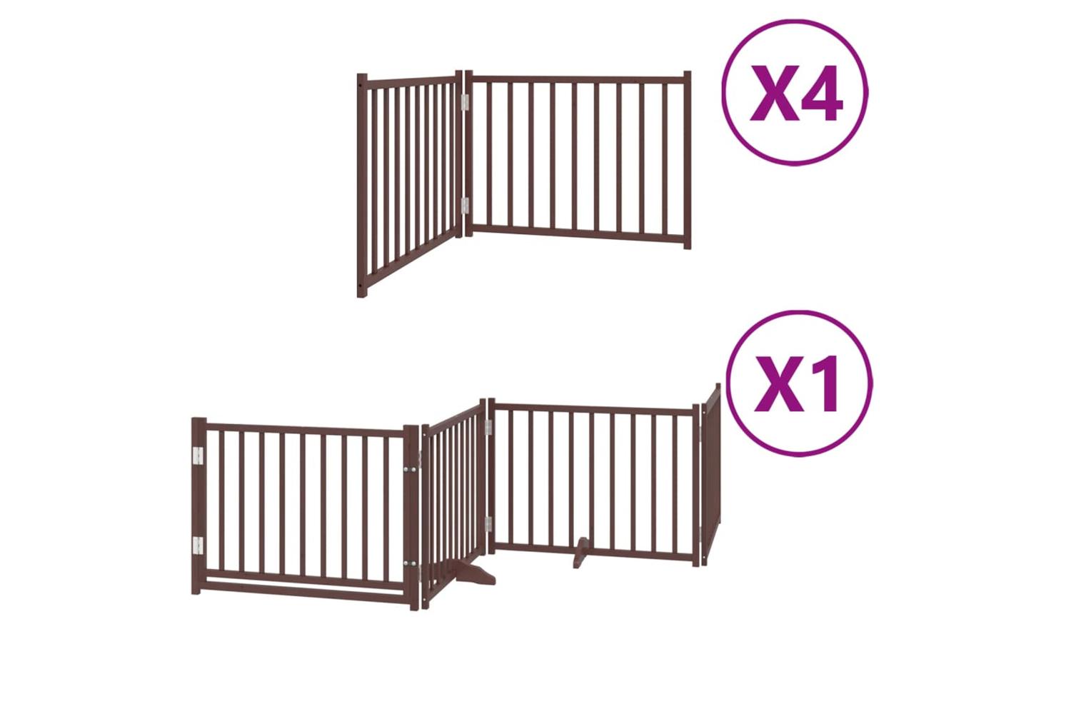 Vidaxl Dog Gate With Door Foldable 12 Panels Brown 960 Cm Poplar Wood