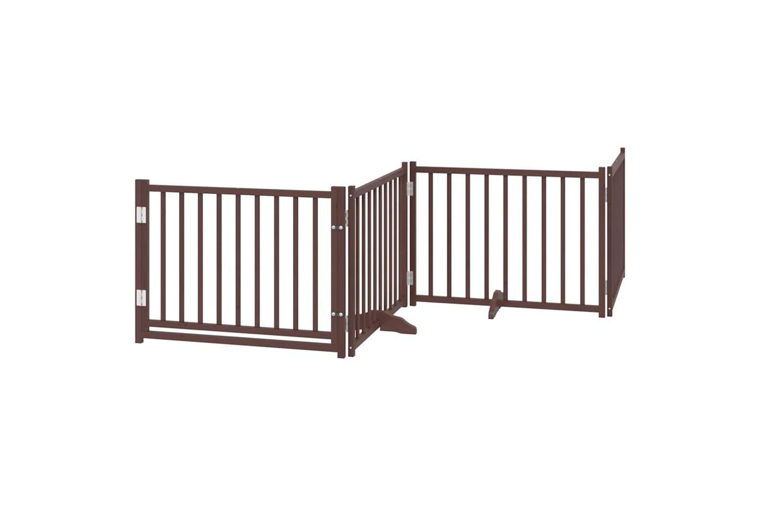 Vidaxl Dog Gate With Door Foldable 12 Panels Brown 960 Cm Poplar Wood-3