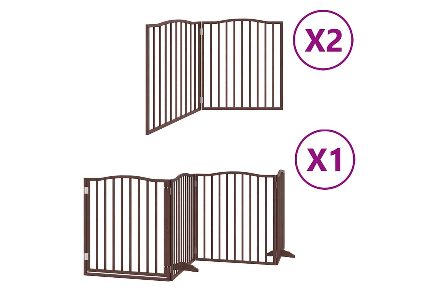 Vidaxl Dog Gate With Door Foldable 8 Panels Brown 640 Cm Poplar Wood-2