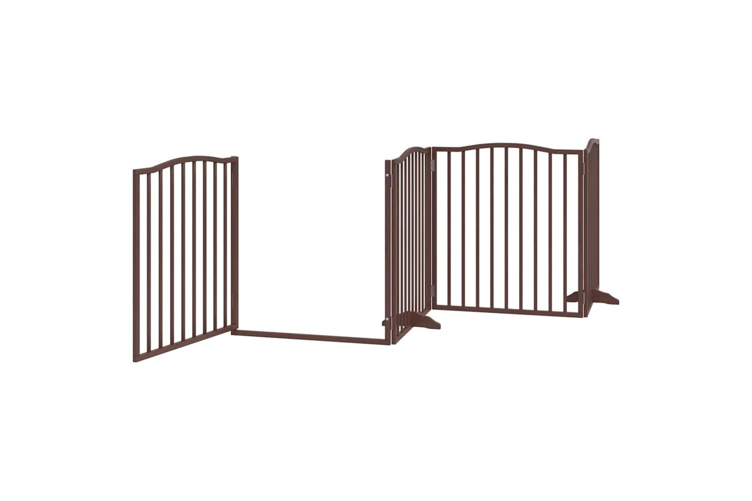 Vidaxl Dog Gate With Door Foldable 8 Panels Brown 640 Cm Poplar Wood-5