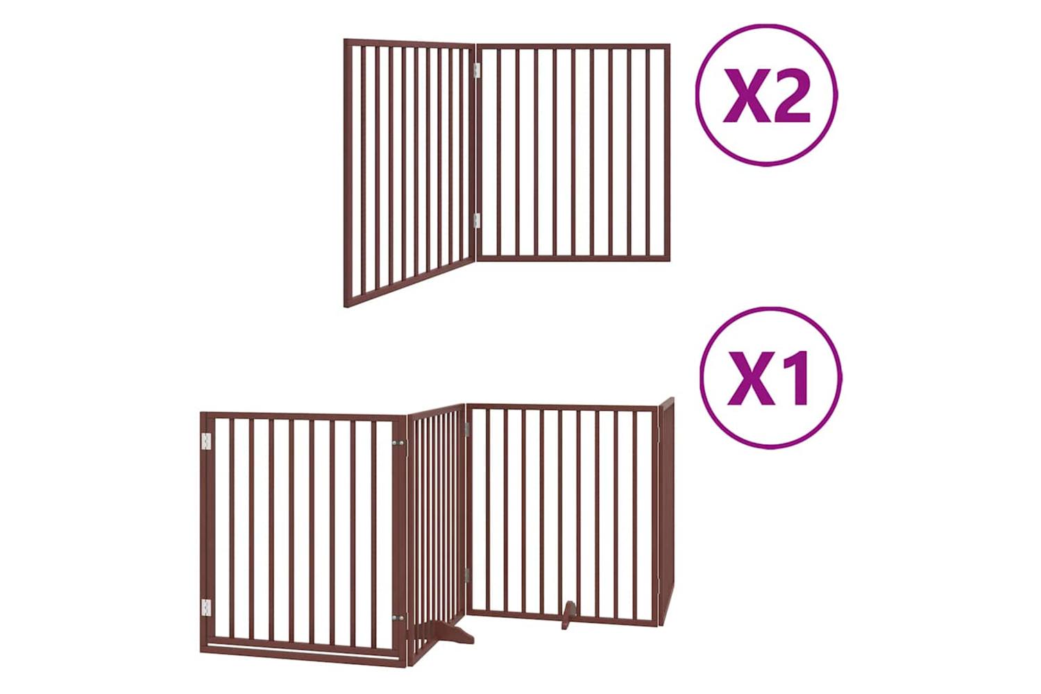 Vidaxl Dog Gate With Door Foldable 8 Panels Brown 640 Cm Poplar Wood