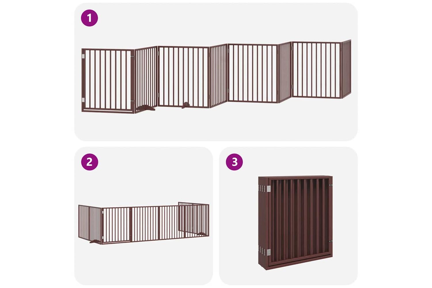 Vidaxl Dog Gate With Door Foldable 8 Panels Brown 640 Cm Poplar Wood-5