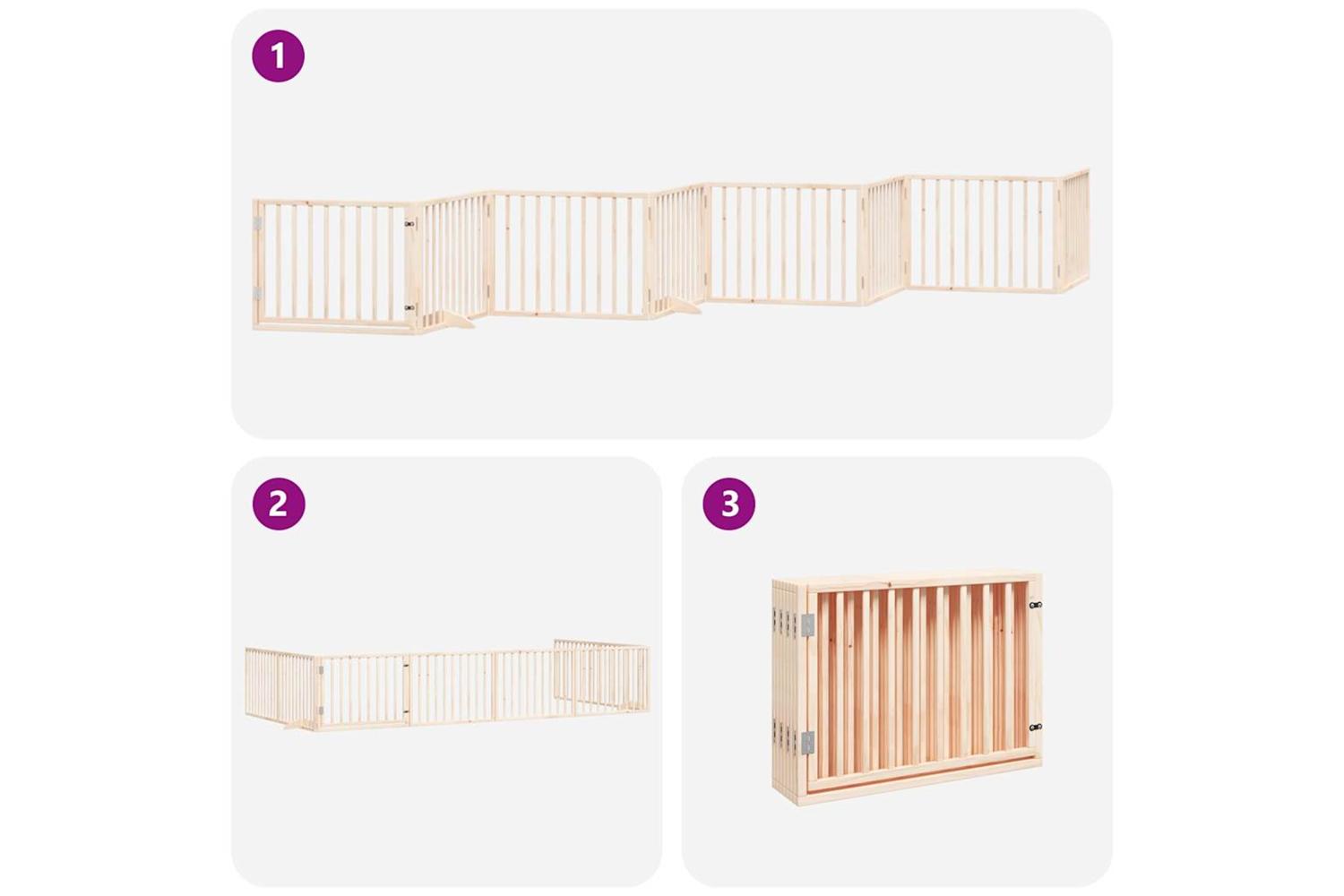 Vidaxl Dog Gate With Door Foldable 8 Panels 640 Cm Poplar Wood-5
