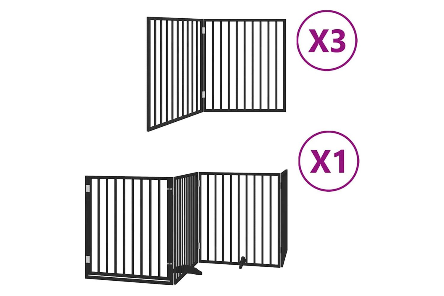 Vidaxl Dog Gate With Door Foldable 10 Panels Black 800 Cm Poplar Wood-2