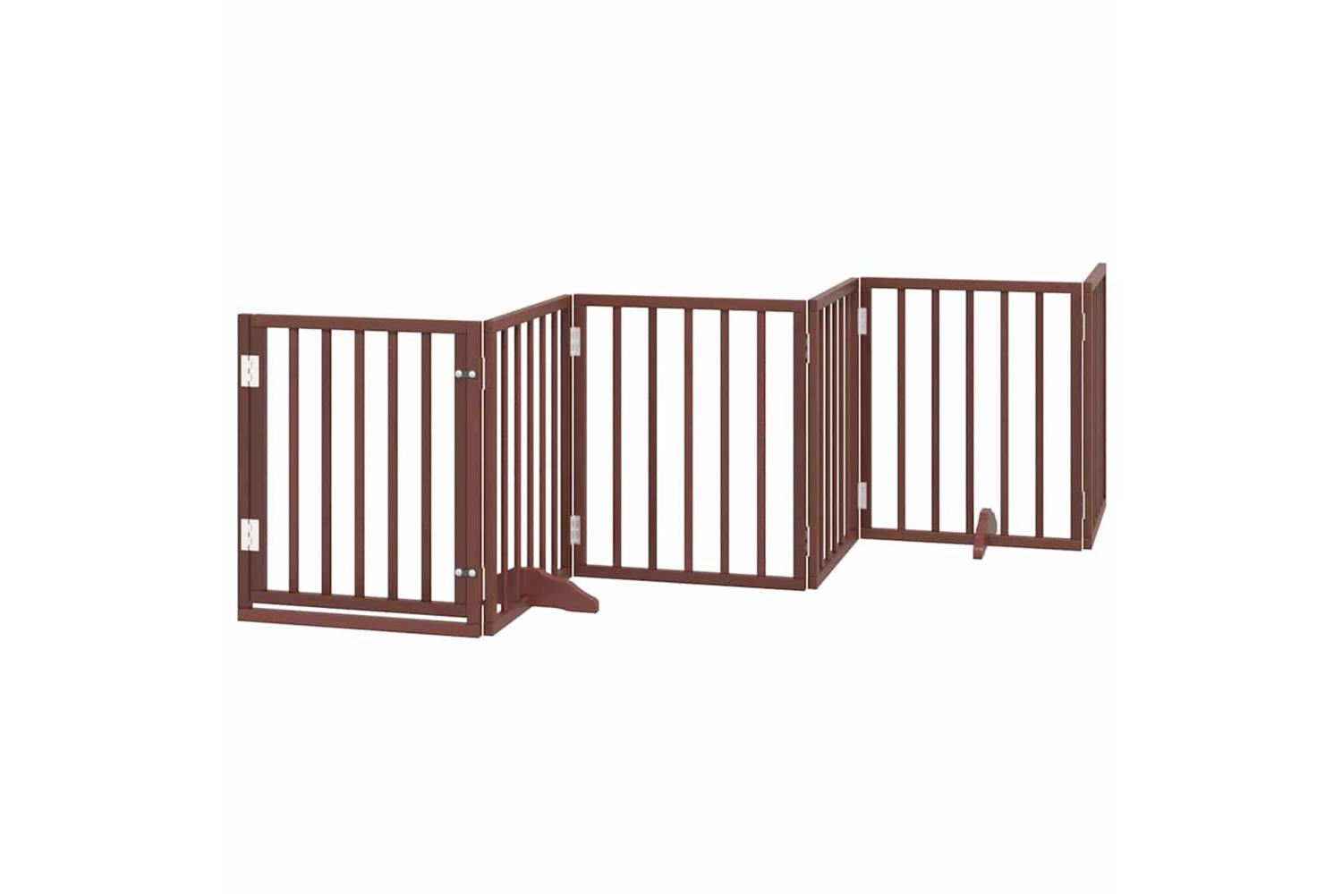 Vidaxl Dog Gate With Door Foldable 15 Panels Brown 750 Cm Poplar Wood-3