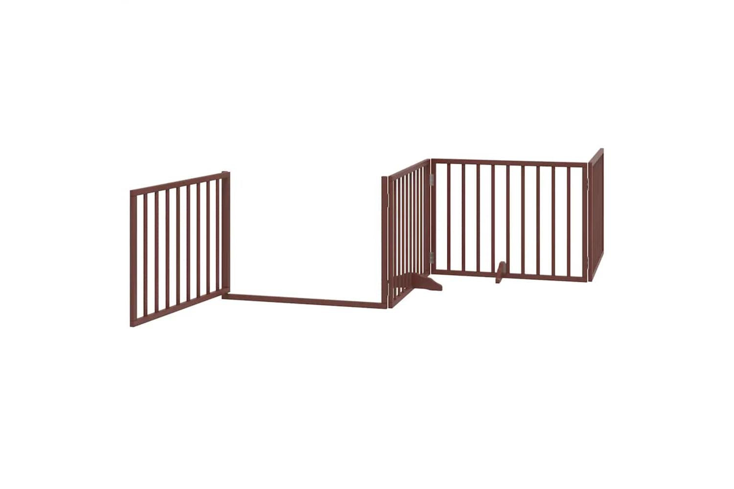 Vidaxl Dog Gate With Door Foldable 6 Panels Brown 480 Cm Poplar Wood-4