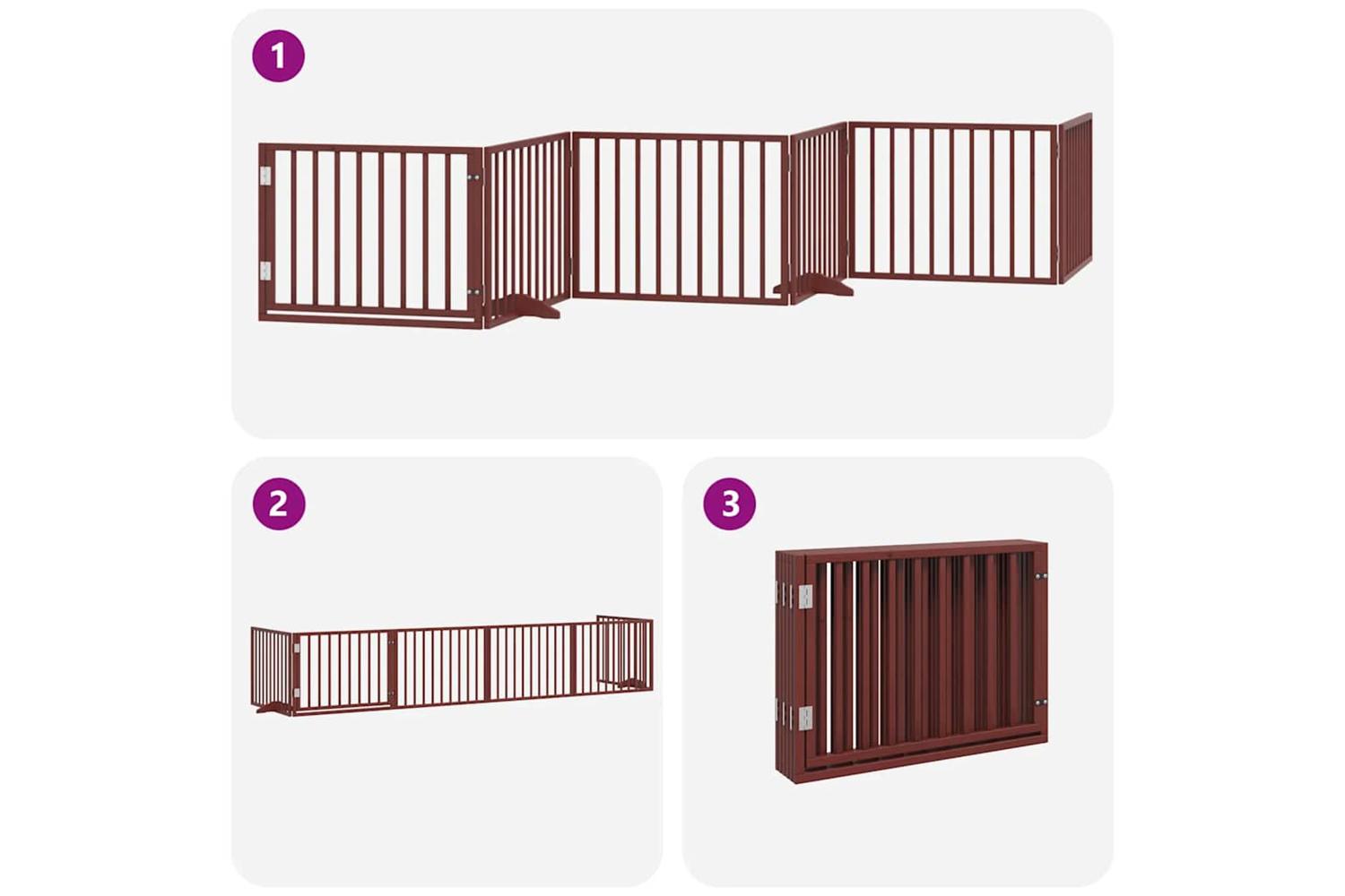 Vidaxl Dog Gate With Door Foldable 6 Panels Brown 480 Cm Poplar Wood-5