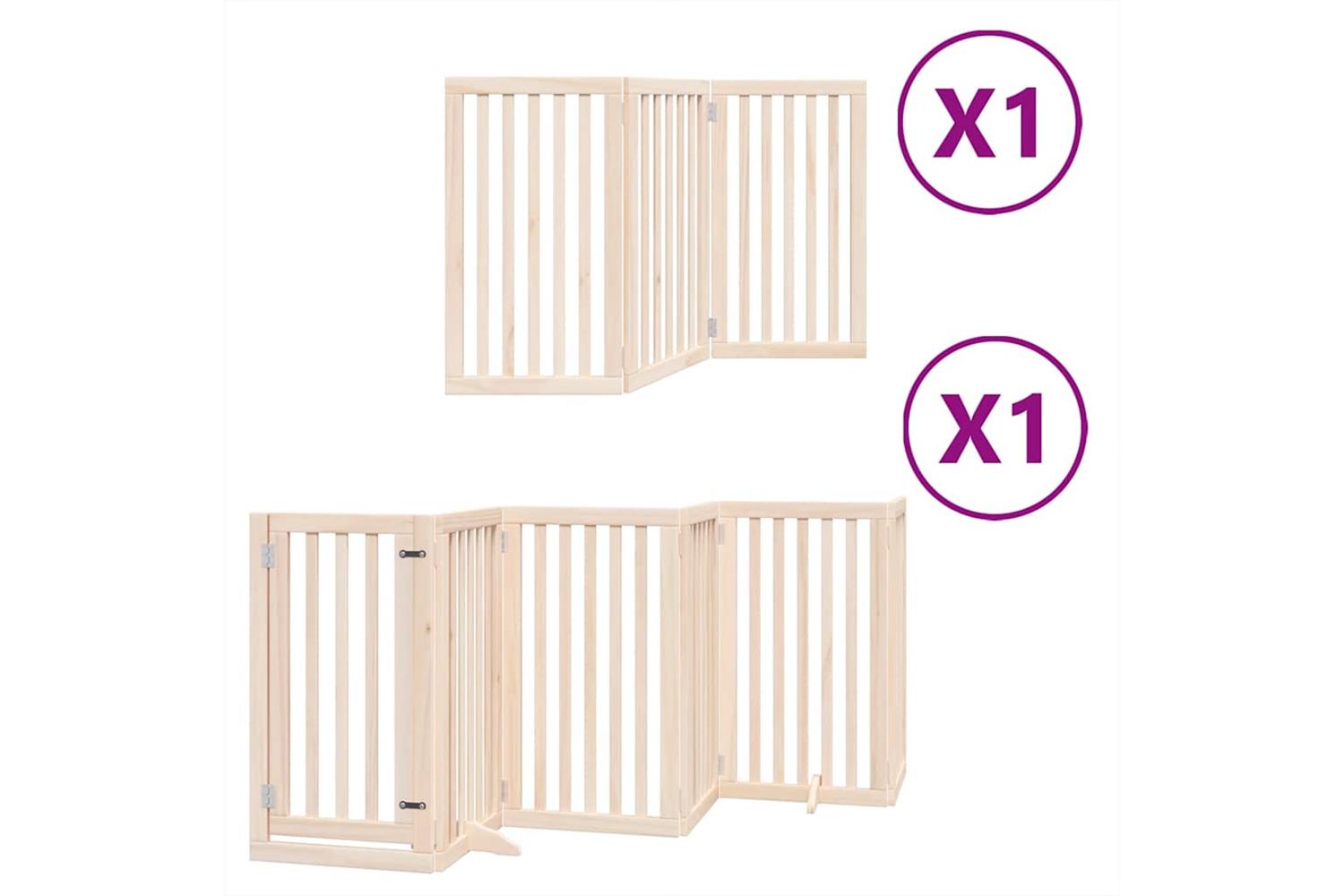 Vidaxl Dog Gate With Door Foldable 9 Panels 450 Cm Poplar Wood-2
