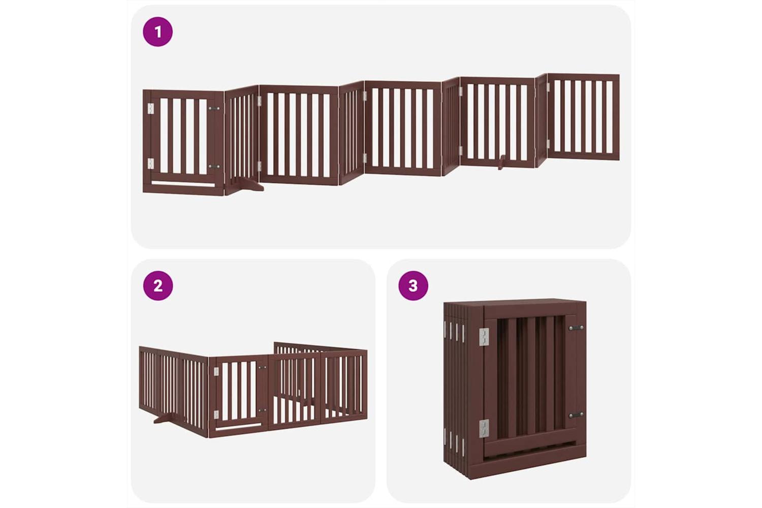 Vidaxl Dog Gate With Door Foldable 9 Panels Brown 450 Cm Poplar Wood-5