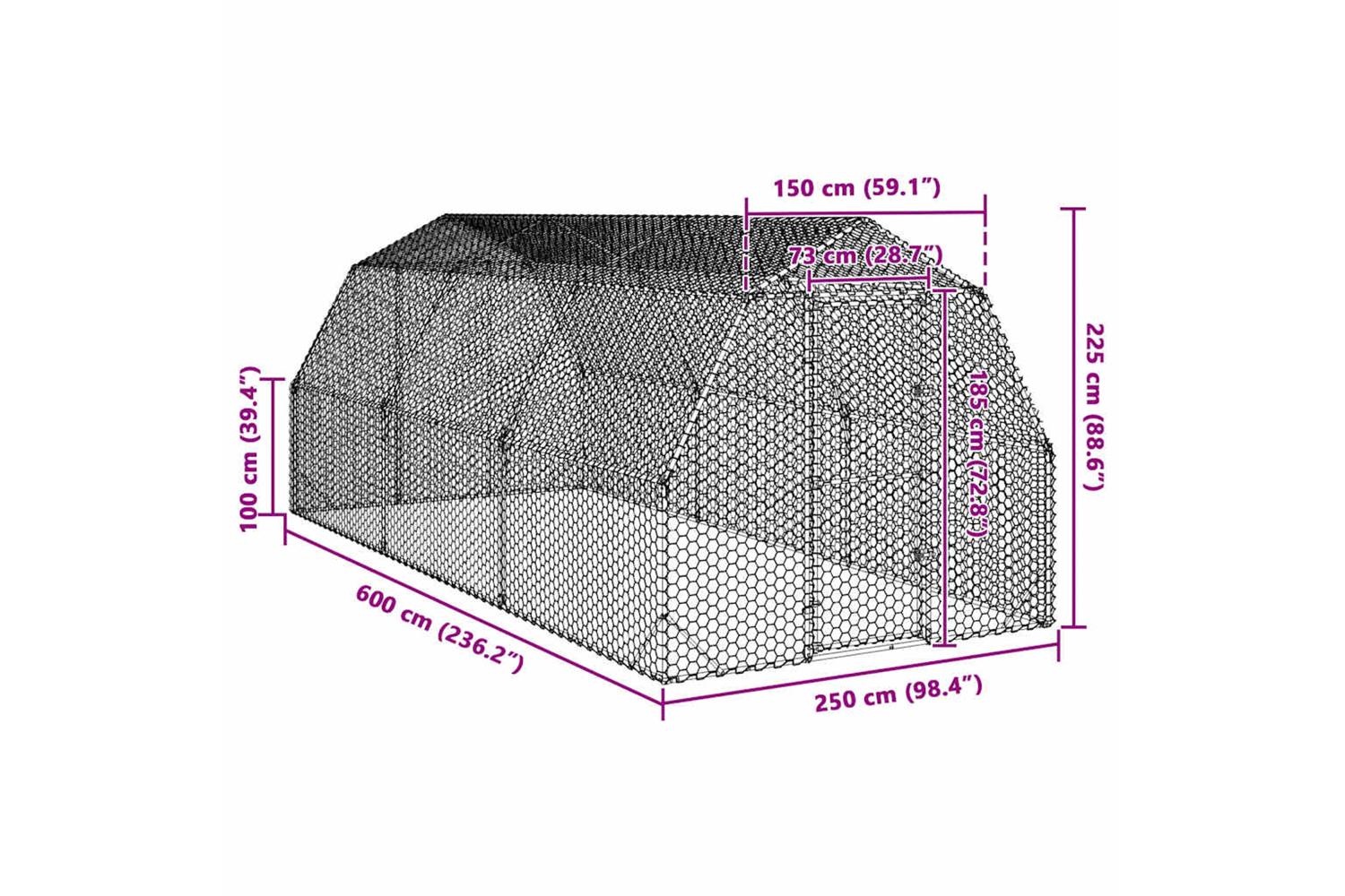 Vidaxl Chicken Run 25x6x225 M Galvanised Steel-8