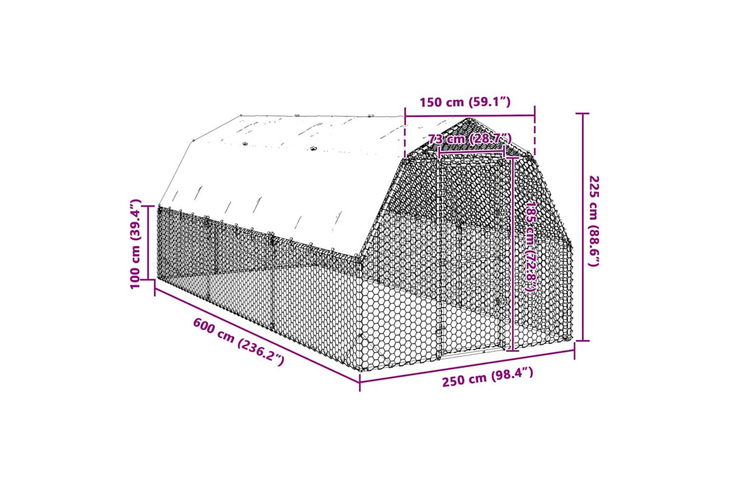 Vidaxl Chicken Run With Roof 25x6x225 M Galvanised Steel-8