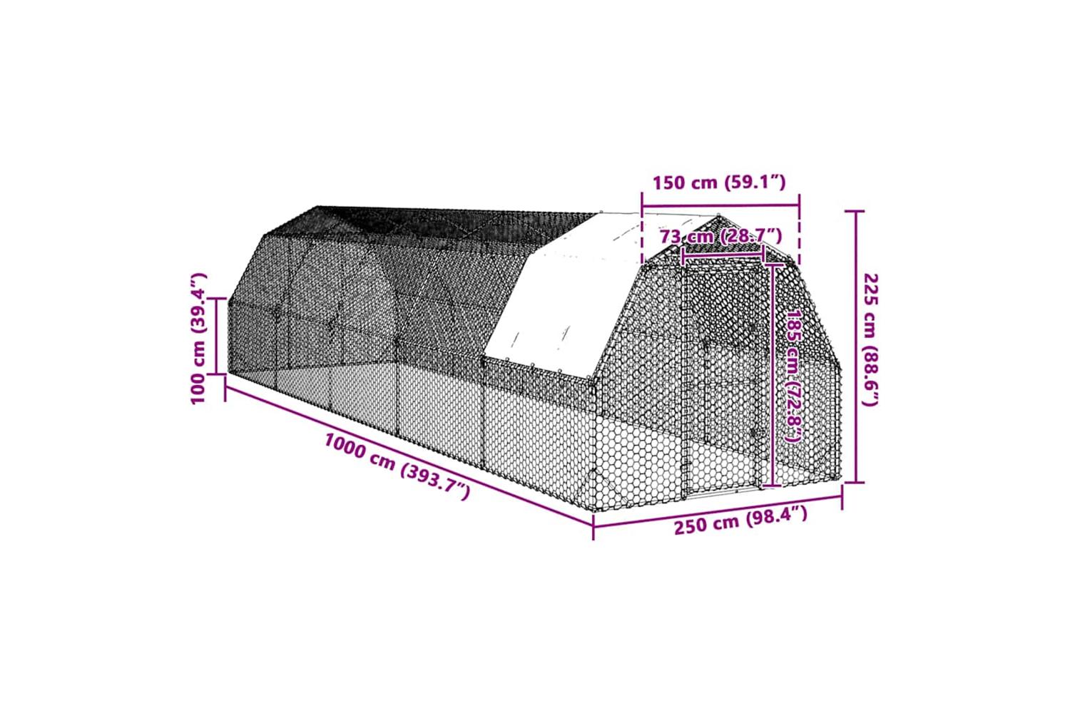 Vidaxl Chicken Run With Roof 25x10x225 M Galvanised Steel-8