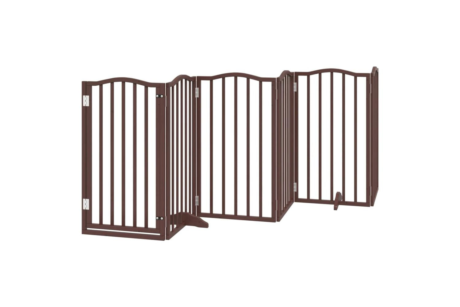 Vidaxl Dog Gate With Door Foldable 6 Panels Brown Oak 300 Cmpoplar Wood