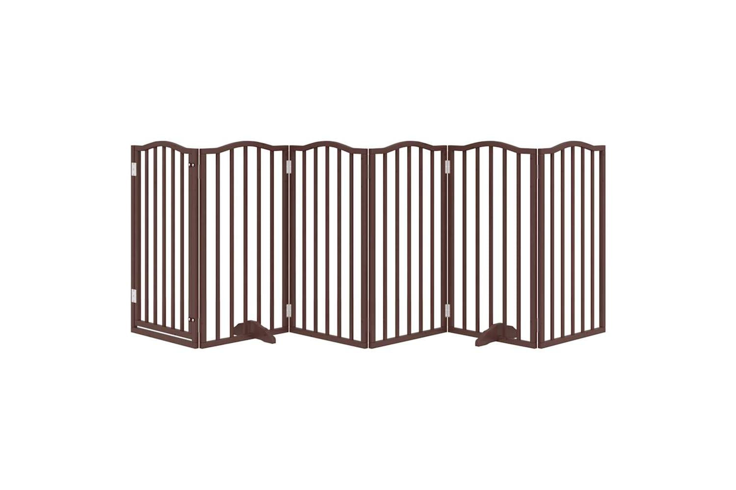 Vidaxl Dog Gate With Door Foldable 6 Panels Brown Oak 300 Cmpoplar Wood-3