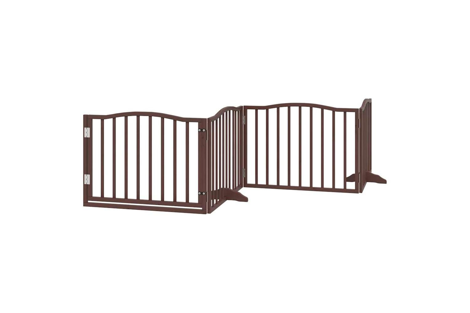 Vidaxl Dog Gate With Door Foldable 4 Panels Brown Oak 320 Cm Poplar Wood-2