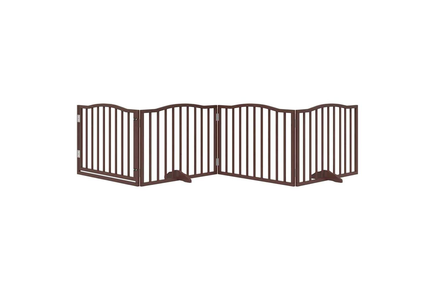 Vidaxl Dog Gate With Door Foldable 4 Panels Brown Oak 320 Cm Poplar Wood-3