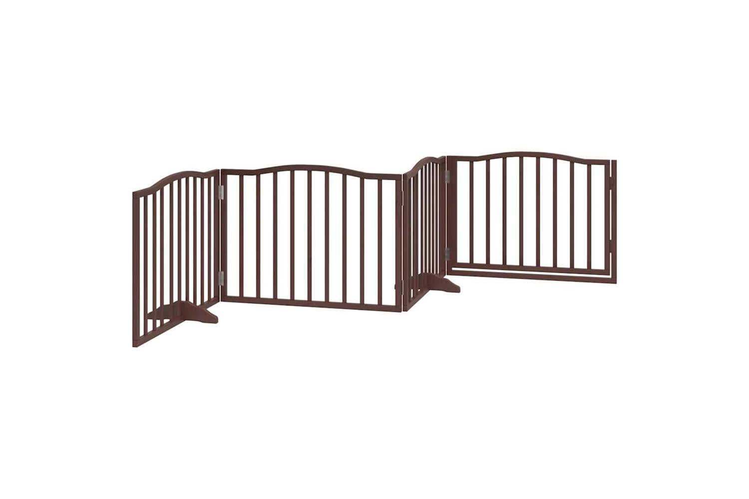 Vidaxl Dog Gate With Door Foldable 4 Panels Brown Oak 320 Cm Poplar Wood-6