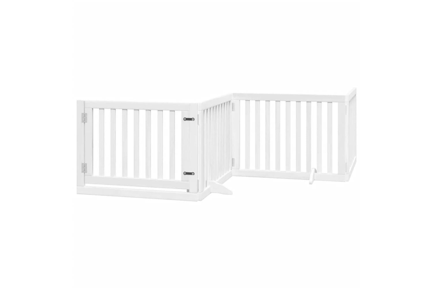 Vidaxl Dog Gate With Door Foldable 4 Panels White 320 Cm Poplar Wood-2
