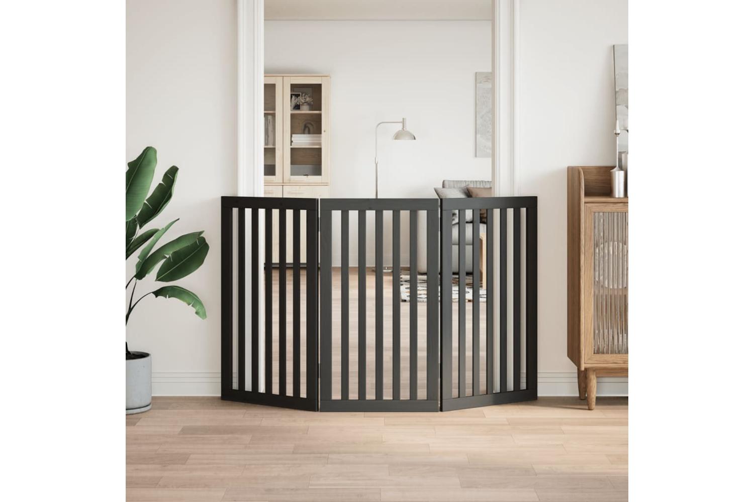 Vidaxl Dog Gate Foldable 3 Panels Black 150 Cm Poplar Wood-3