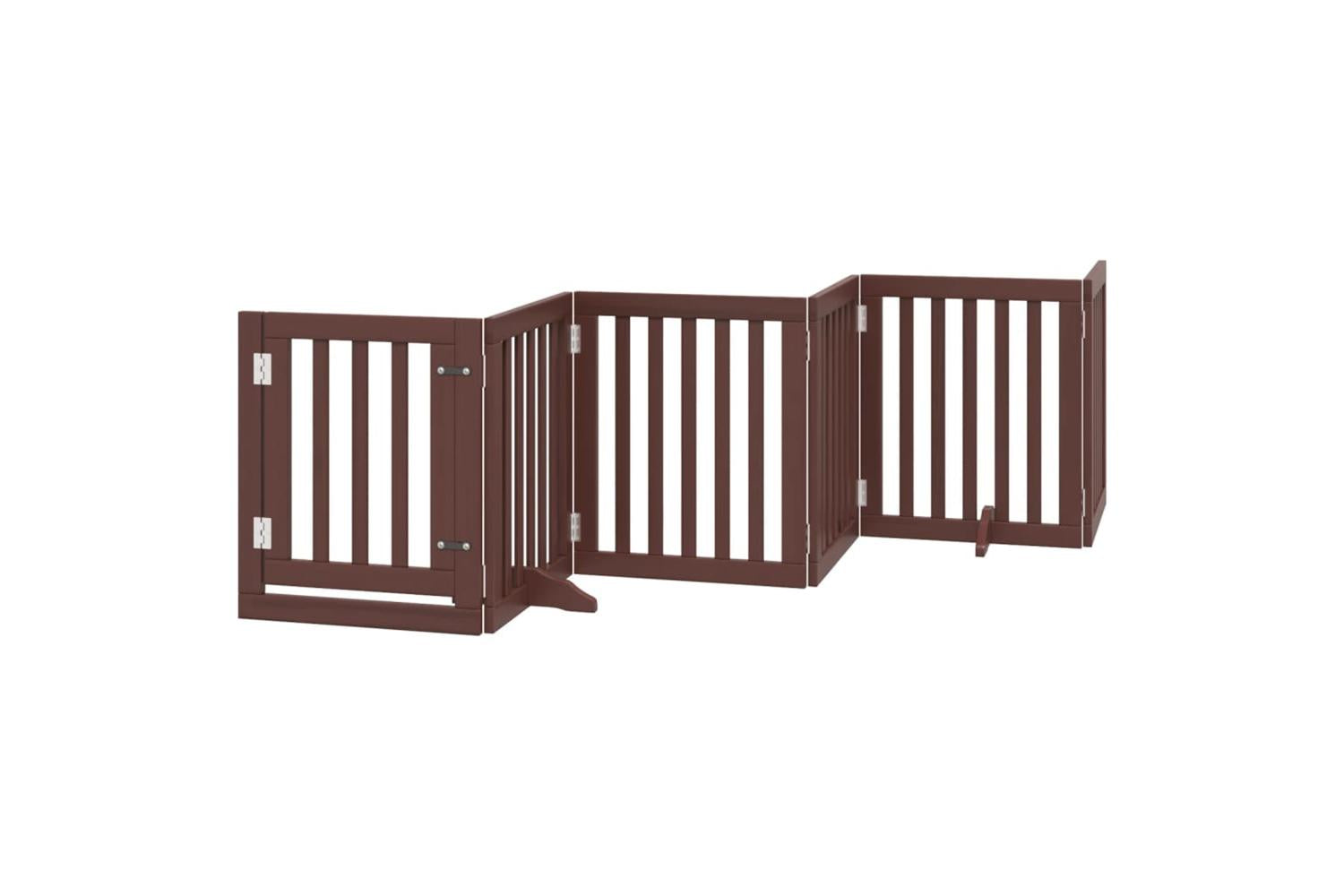 Vidaxl Dog Gate With Door Foldable 6 Panels Brown 300 Cm Poplar Wood-2