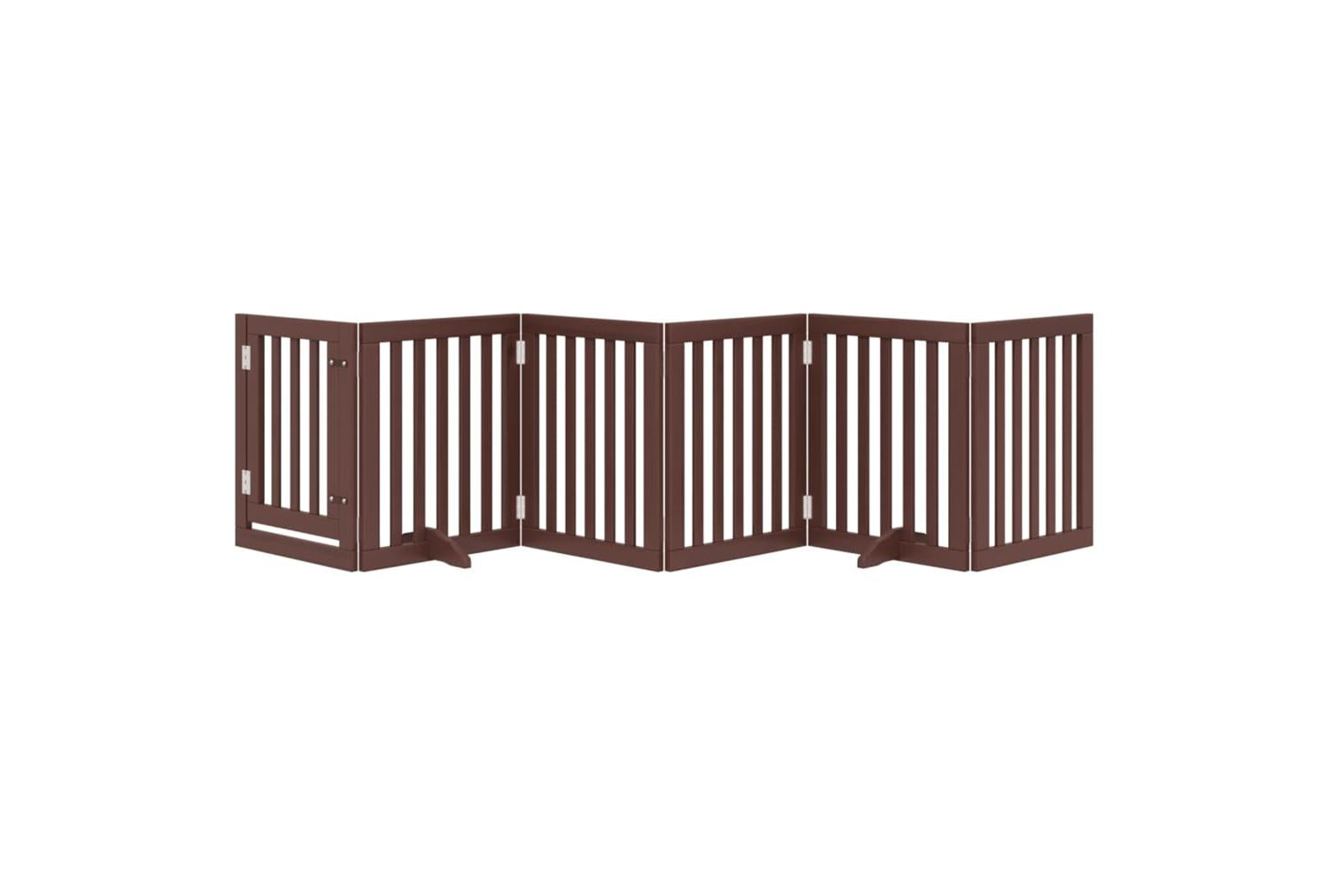 Vidaxl Dog Gate With Door Foldable 6 Panels Brown 300 Cm Poplar Wood-3