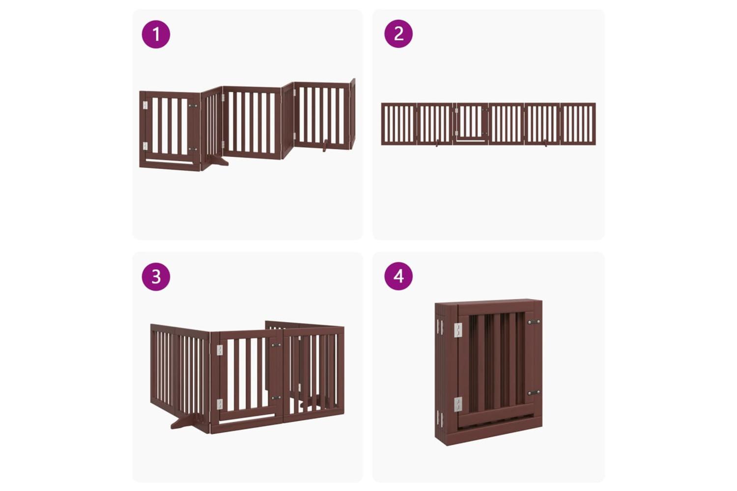 Vidaxl Dog Gate With Door Foldable 6 Panels Brown 300 Cm Poplar Wood-7